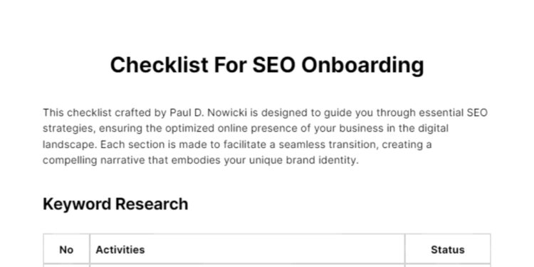SEO Onboarding Checklist